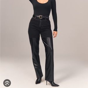 Mixed Fabric Curve Love Ultra High Rise 90s Straight Jean Black Denim & Leather